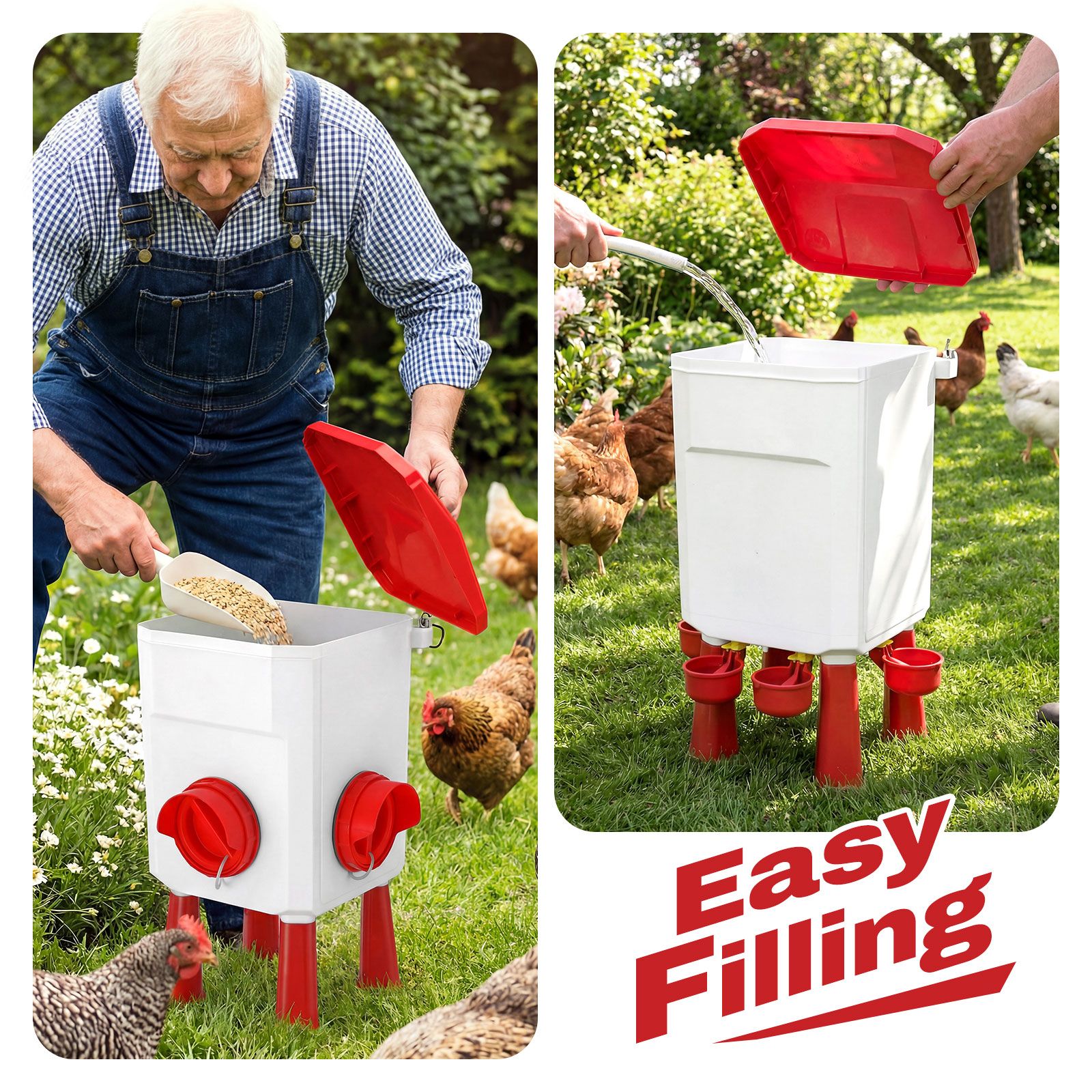 Auto Chicken Bird Feeder Waterer Set 8KG Food 7L Water Dispenser Automatic Feeding Poultry Duck Chook Coop Fence Drinker Cup Gravity Drinking System