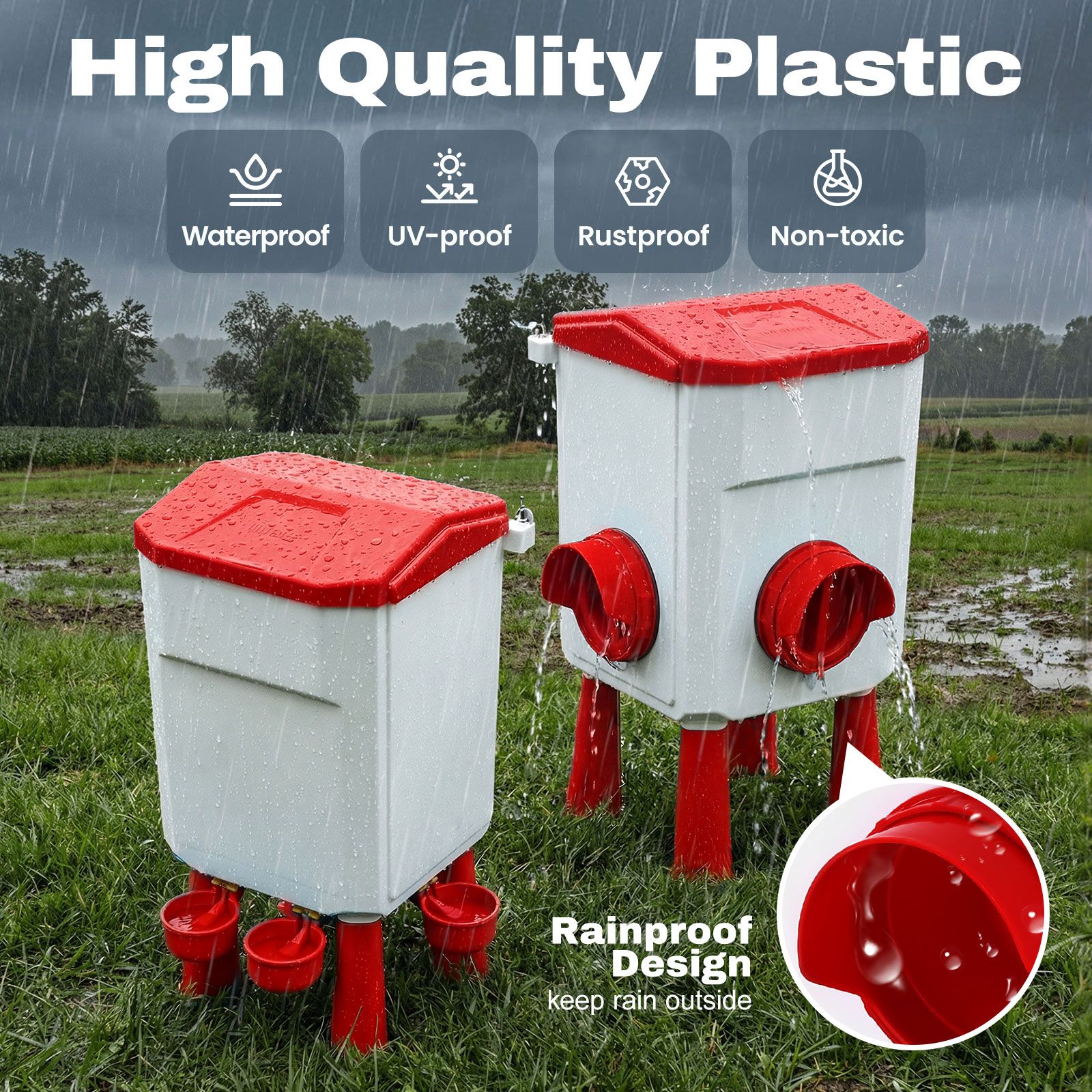 Auto Chicken Bird Feeder Waterer Set 8KG Food 7L Water Dispenser Automatic Feeding Poultry Duck Chook Coop Fence Drinker Cup Gravity Drinking System