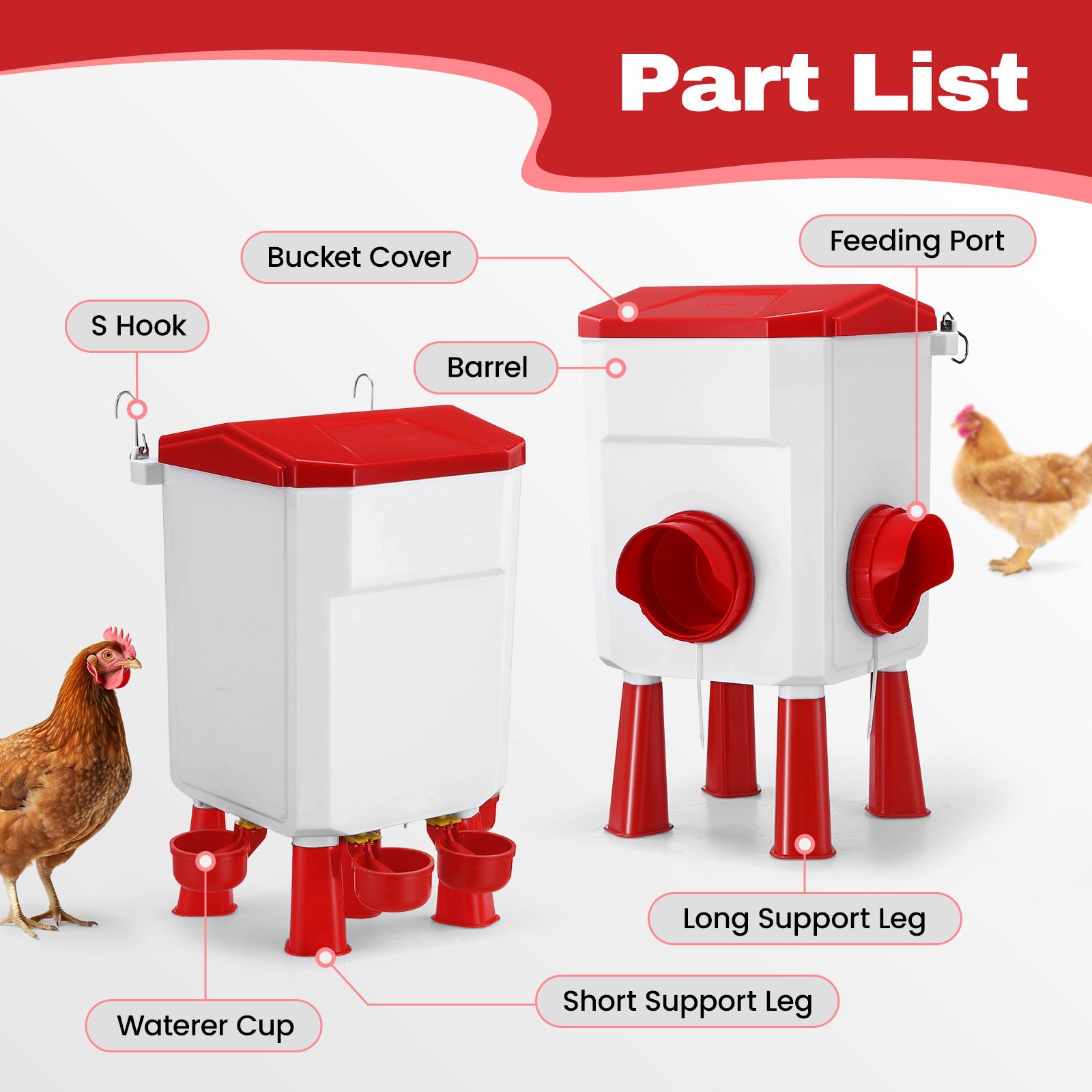 Auto Chicken Bird Feeder Waterer Set 8KG Food 7L Water Dispenser Automatic Feeding Poultry Duck Chook Coop Fence Drinker Cup Gravity Drinking System