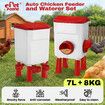 Auto Chicken Bird Feeder Waterer Set 8KG Food 7L Water Dispenser Automatic Feeding Poultry Duck Chook Coop Fence Drinker Cup Gravity Drinking System