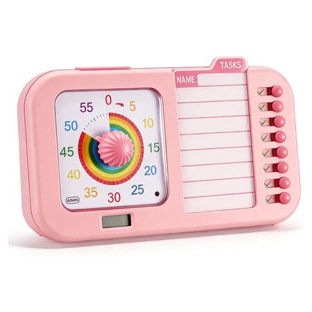3 in 1 Visual ADHD Timer for Kids and Men Women with Planning Board, Task Timer, Chore Chart and Visual Schedule Planner for Homeschool Supplies, Pink