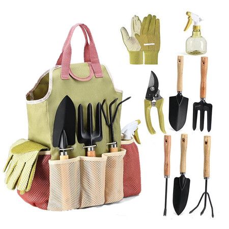 Gardening Tool Set,9 PCS Heavy Duty Gardening Hand Tools with Garden Tools Organizer Handbag,Rust-Proof Garden Tool Set,Ideal Gifts for Women and Men