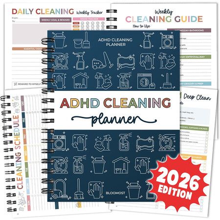 ADHD Cleaning Planner, Cleaning Schedule and Checklist Organizer for Men Women and Teens, Daily, Weekly and Monthly Household Cleaning Checklist