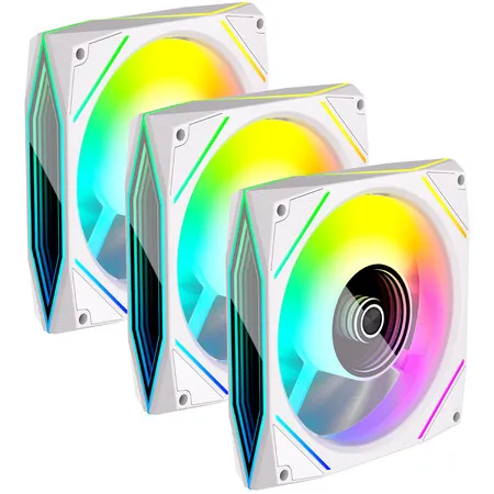 3Pcs PC CPU Case Fan Cooler DC 12V ARGB Cooling Computer System 120x120x25mm 4 Pin PWM Low Noise 1800 RPM Bearing Quiet Infinity Mirror Lighting White