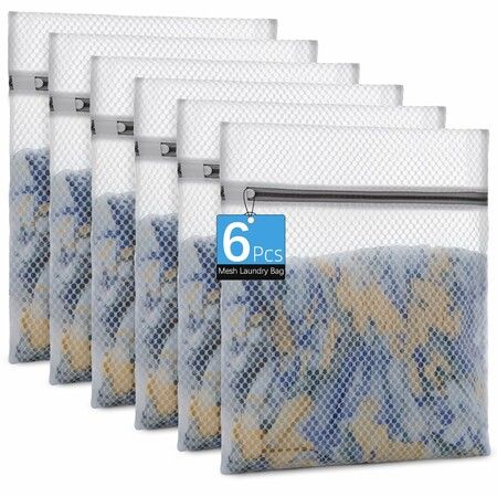 Honeycomb Mesh Laundry Bags for Delicates 40x30 cm Washing Bags for Bras,Lingerie,Socks,Baby Clothes - Gentle Wash Protection with Zipper Closure 6Pack