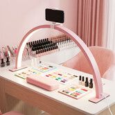 LED Half Moon Beauty Desk Lamp Nail Lash Extension Fill Light Adjustable Brightness 3 Colour Modes with Phone Holder for Salon Tattoo Skincare Makeup