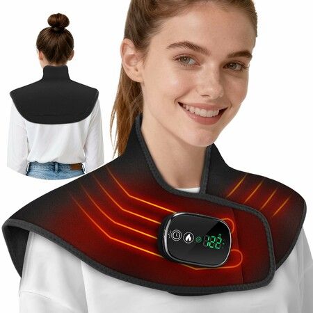 Cordless Heating Pad for Neck and Shoulder, Rechargeable Heated Shoulder Wrap for Women and Men, 4 Heating Levels, 5 Timing Setting