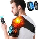 Cordless Shoulder Heating Pad with Massage, Detachable Heated Shoulder Brace Massager Wrap with Remote Control, 4 Motors Massager for Shoulder,Black