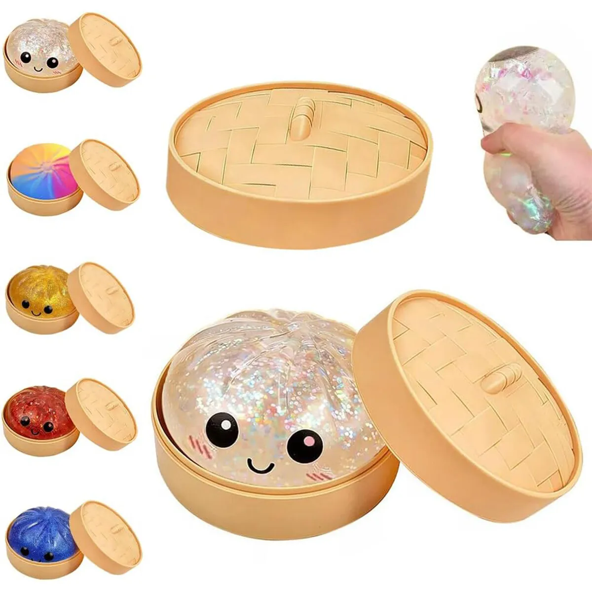 Dumpling Squishies,Glitter Dumpling Mystery Box,Colorful Dumplings Stress Balls Fidget Sensory Toy,Easter Basket Stuffers,Stretchy Desk Toys