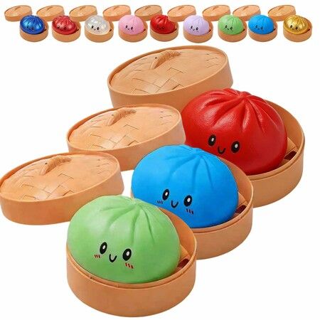 Glitter Dumpling,Glitter Dumpling Squishy with Box,Dumplings Sensory Squeeze Toy for Stress Relief (Green+Blue+Red)