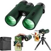 Binoculars for Long Distance Zoom 12x42 with Phone Adapter Tripod,Ultra HD Binoculars for Bird Watching,Wildlife,Safari Range 2000 Meter,Green