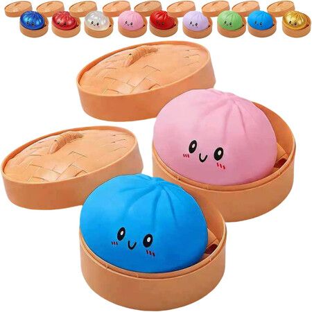 Glitter Dumpling,Glitter Dumpling Squishy with Box,Dumplings Sensory Squeeze Toy for Stress Relief (Blue+Pink)