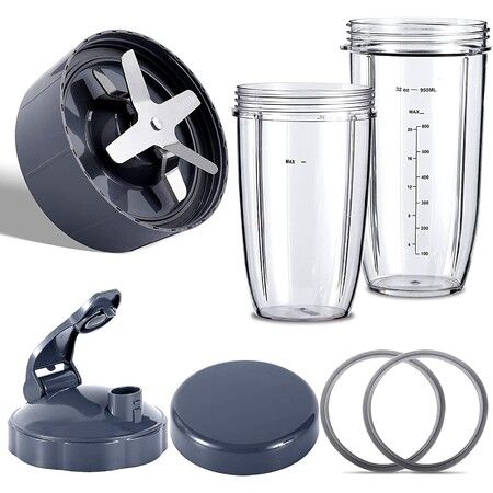 Replacement 32oz Blender Cups And Blade Part Compatible with NutriBullet 600w/900w Blender 7pcs