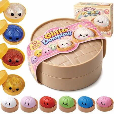 Glitter Dumpling Squishy - Random Glitter Dumpling Box,10 Colors Dumplings Squishy Toy,More Surprises (Random 2 Pcs)