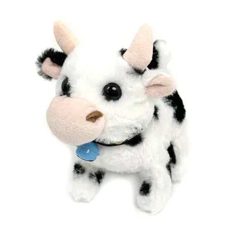 Walking Cow Interactive Electronic Pet Plush Diary Cattle Toy with Sounds and Movements MOO Nodding Head Wag Tail Animated Gift, 7 inch