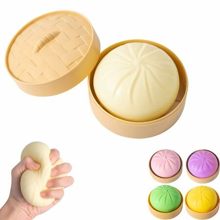 Dumpling Squishy,Mystery Squishy Dumpling Box,Fidget Toys,Easter Basket Stuffers,Stocking Stuffers,Sensory Stress Ball Squeeze Toys (White)