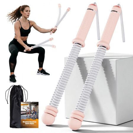 Portable Ropeless Battle Ropes,Adjustable Weights Cordless Battle Ropes with Storage Bag,Weighted Exercise Equipment for Low-Impact Workout (Pink)