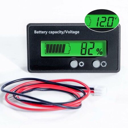 12V 24V 36V 48V Battery Capacity Indicator Golf Cart Voltage Meter with LCD Display Green Backlight, Waterproof Monitor Gauge Digital Voltmeter Testers