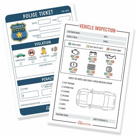 2 Pack Pretend Play Notepads  Vehicle Inspection Pads  Police Officer Mechanic Imaginative Role Play Role Play Christmas Birthday Gift Learning
