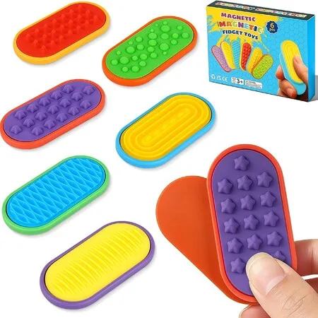 6PCS Sensory Fidget Silicone Magnetic Slider Toys For Kids Teens For Autism,Anxiety,Office Desk Travel Classroom Stress Relief Slider