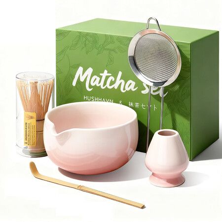 Matcha Whisk Set,Ceramic Matcha Set Includes Bowl & Holder,Bamboo Whisk (Chasen),Scoop,Spoon and Sifter