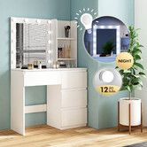 Maxkon Dressing Table Lighting Vanity Mirror Dresser Bedroom Furniture Hollywood Style Make Up Desk With 12 LED Light 4 Drawers Storage Shelves Modern