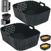 2 Pack Air Fryer Silicone Liners,Suitable with Ninja SL401 Double Basket Air Fryer Liners,Heat Resistant Easy Cleaning Air Fryers Oven Accessories Black