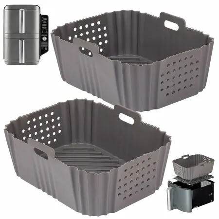 2 Pack Air Fryer Silicone Liners,Suitable with Ninja SL401 Double Basket Air Fryer Liners,Heat Resistant Easy Cleaning Air Fryers Oven Accessories Grey