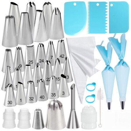 Piping Bags and Tips Set 50Pcs Cake Decorating Kit with Icing Frosting Nozzles,Icing Scrapers,Pastry Bags For Cookies,Cupcakes Cake Decorating