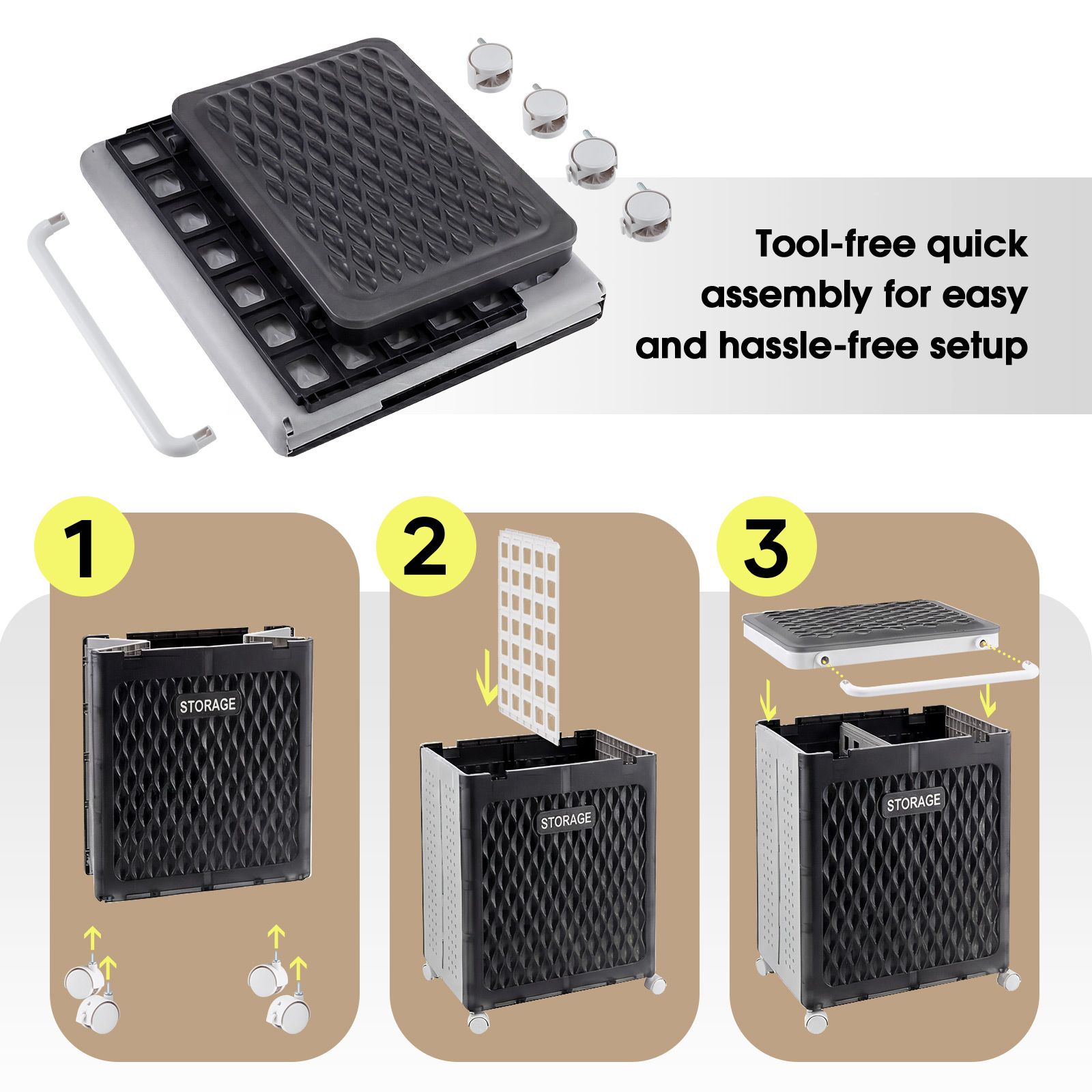 Laundry Basket Hamper Washing Dirty Clothes Organiser Folding Storage Bin 100L 2 Section Sorter Lid Wheels Rolling Collapsible Plastic Holder Bathroom