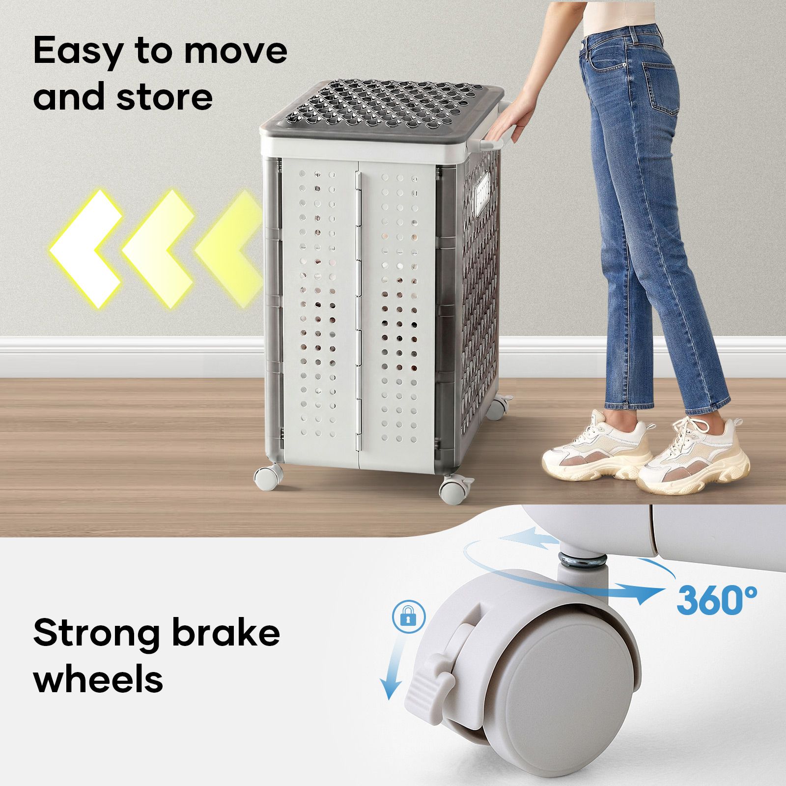 Laundry Basket Hamper Washing Dirty Clothes Organiser Folding Storage Bin 100L 2 Section Sorter Lid Wheels Rolling Collapsible Plastic Holder Bathroom
