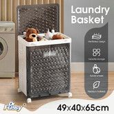 Laundry Basket Hamper Washing Dirty Clothes Organiser Folding Storage Bin 100L 2 Section Sorter Lid Wheels Rolling Collapsible Plastic Holder Bathroom