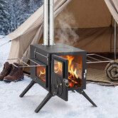 Portable Camping Hot Tent Stove Fire Wood Burning Heating Carbon Steel Log Burner Heater Cooker 7 Chimney Pipes Outdoor Winter Warmth Fishing Hiking