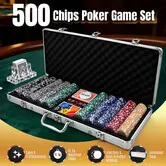 500Pcs Poker Chips Play Set Texas Holdem Blackjack Aluminium Case Decks Cards Dice Small Big Blinds Button Professional Party Gambling Casino Games