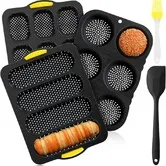 5PCS Silicone Hamburger Bun Mold Bread Hamburger Bun Pan with Spatula Brush Nonstick Pans for Baking Homemade Bread Loaf Sandwich Baking Tray