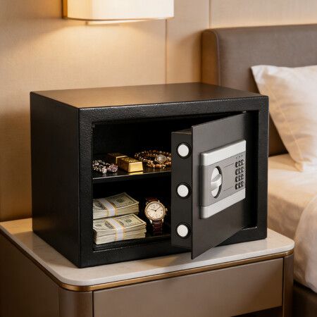 Digital Safe Box 17L Small Home Security Key Lock Password Steel Money Jewellery Cash Deposit Document Office Hotel Electronic Keypad Emergency Keys