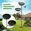 Outdoor Bird Bath Feeder 27cm Dia Bowls Spa Food Water Dispenser Metal Stake Stand Drinking Feeding Station Outside Patio Garden Yard Lawn Decoration