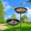 Outdoor Bird Bath Feeder 27cm Dia Bowls Spa Food Water Dispenser Metal Stake Stand Drinking Feeding Station Outside Patio Garden Yard Lawn Decoration