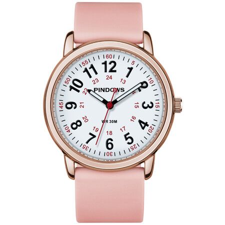 Waterproof Nurse Watch for Medical Professionals, Students Women Men, Luminouse Easy Read Dial, 24 Hour with Second Hand, Pink