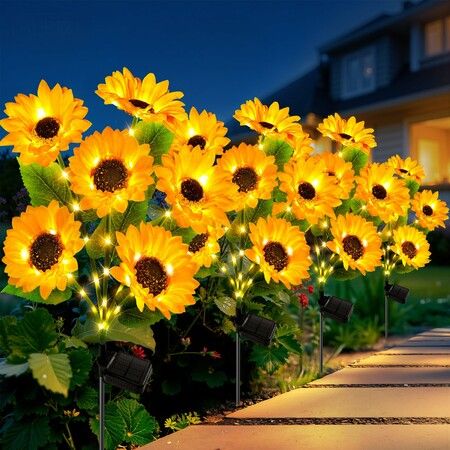Solar Lights Outdoor Garden Decor,6Pack Upgraded Solar Garden Lights with 24 Sunflower Lights,Solar Flowers Outdoor Waterproof IP65