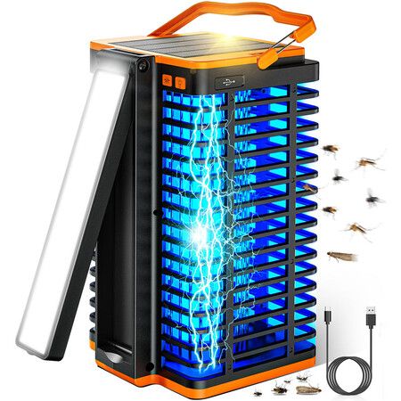 Solar Bug Zapper Outdoor, Rechargeable Mosquito Trap, Mosquito Zapper Indoor with Reading Lamp 4200V Flying Insect Killer with 4000mAh Battery