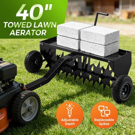 Tow Behind Lawn Aerator 102cm Tractor Pull Spike Grass Soil Penetrator Loosener Rolling Ride On Mower Hitch Heavy Duty Galvanised Steel Tines Farming