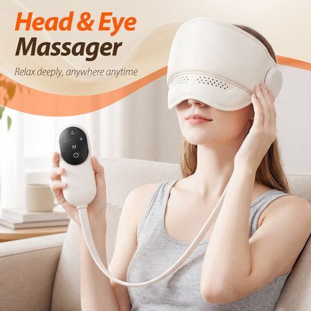 Head and Eye Massager Heated Pack Compress Airbag Scalp Relaxation Electric Massage Tool Sleep Mask Portable Adjustable Rechargeable Control