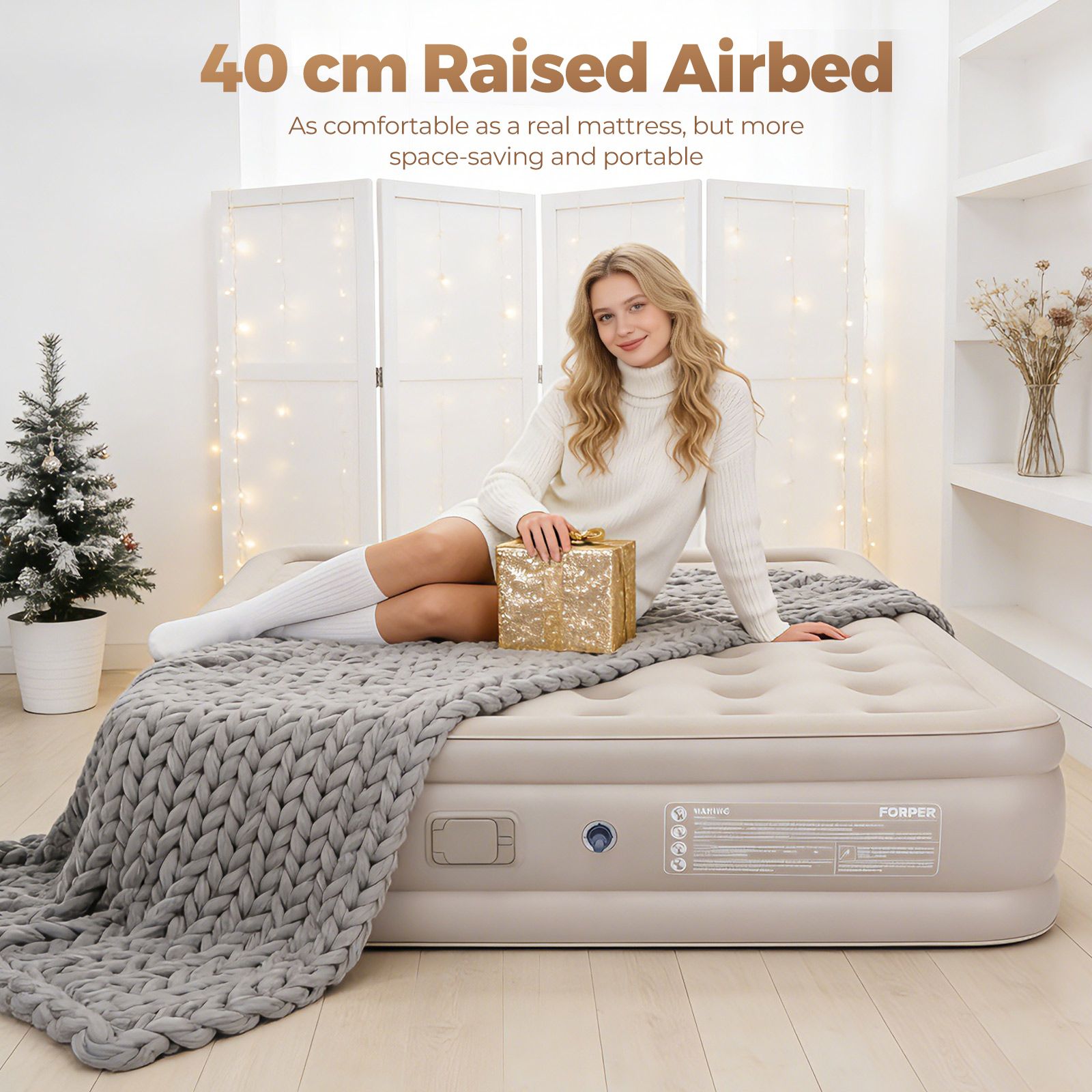 Queen Air Bed Mattress Inflatable Blow Up Camping Sleeping Mat with Built-in Electric Pump 200x150x40cm 295kg Comfortable Portable for Home Guest Room