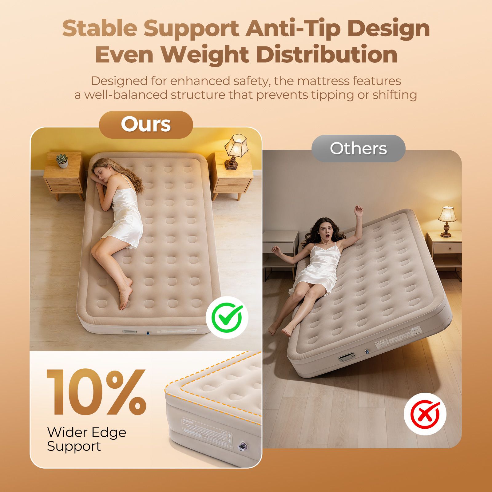 Queen Air Bed Mattress Inflatable Blow Up Camping Sleeping Mat with Built-in Electric Pump 200x150x40cm 295kg Comfortable Portable for Home Guest Room