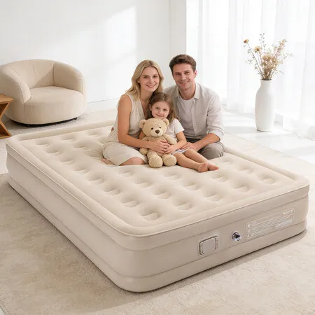 Queen Air Bed Mattress Inflatable Blow Up Camping Sleeping Mat with Built-in Electric Pump 200x150x40cm 295kg Comfortable Portable for Home Guest Room