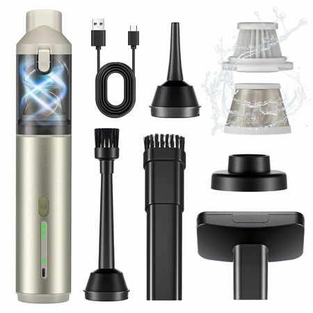Car Vacuum Portable Cordless Handheld Vacuum Cleaner 4-in-1 Mini Cordless Vacuum with 2 Suction Modes and 16000pa Suction Power Blowing & Inflating 2 Modes