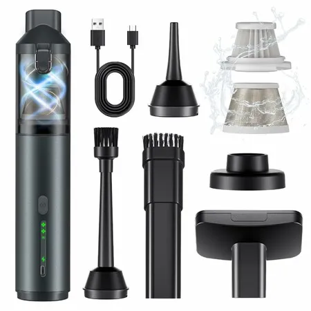 Car Vacuum Portable Cordless Handheld Vacuum Cleaner 4-in-1 Mini Cordless Vacuum with 2 Suction Modes and 16000pa Suction Power Blowing & Inflating 2 Modes