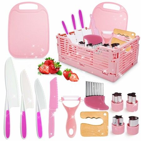 Kids Kitchen Knife Set For Real Cooking Basket,Montessori Pretend Play Toys For Boys Girls Birthday Gifts,Kid Knife Set Kitchen Tools