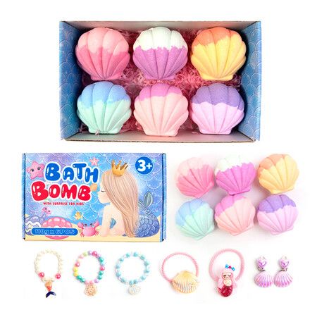 Mermaid Bath Bombs Essential Oil Bubble Fizzy Bath Salt Balls Shell Shaped With Bracelet Inside Kids Girls Christmas Birthday Gift